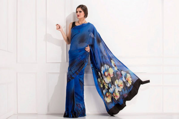 Blue Hand Painted Saree, Margarita Blue