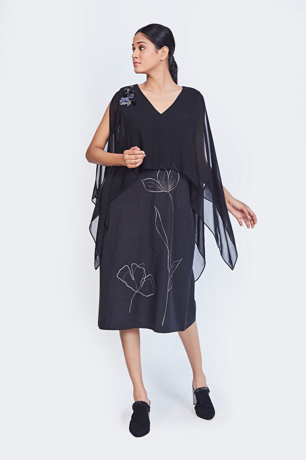 Hand Embroidered Amber Cape Dress