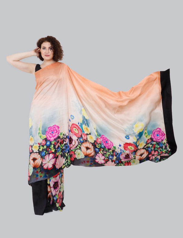 Rust Hand Painted Saree, Stargazer Lily