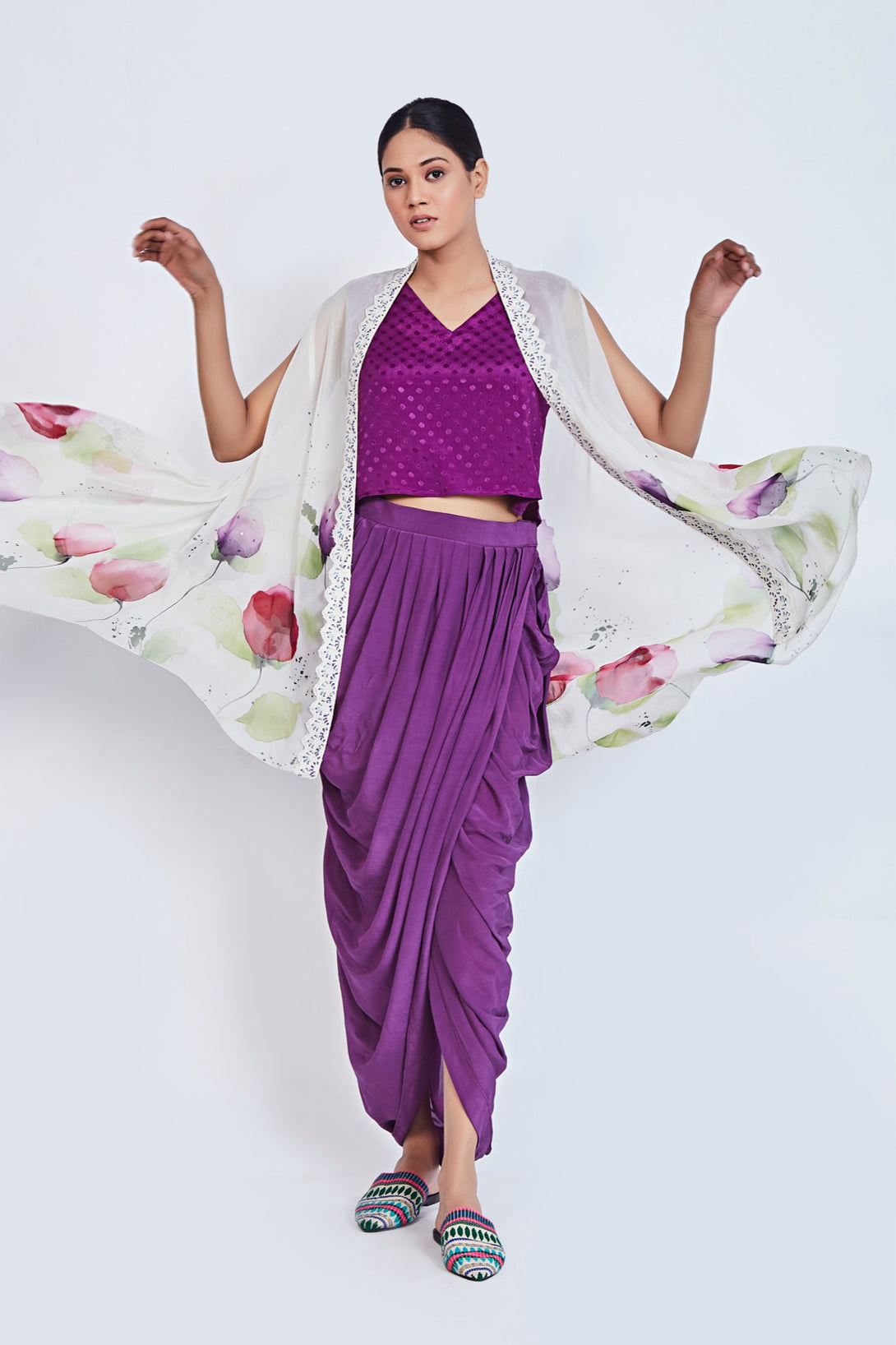 Hand Painted Purple Orchid Co-ord Set