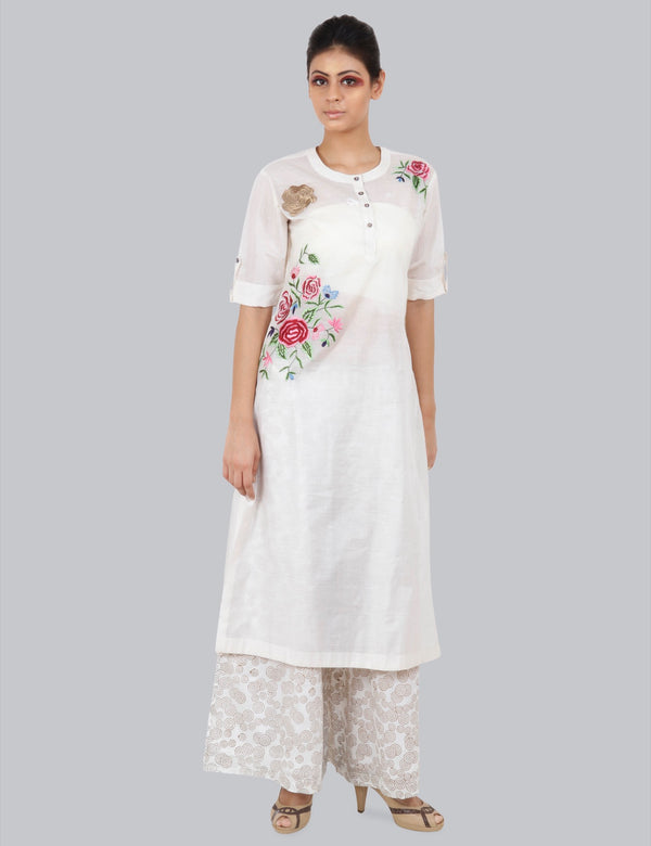 Chanderi Kurta With Multi Colour Embroidery