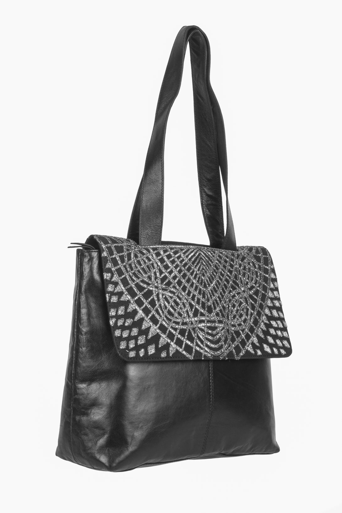 Silver Embroidered Shoulder Bag