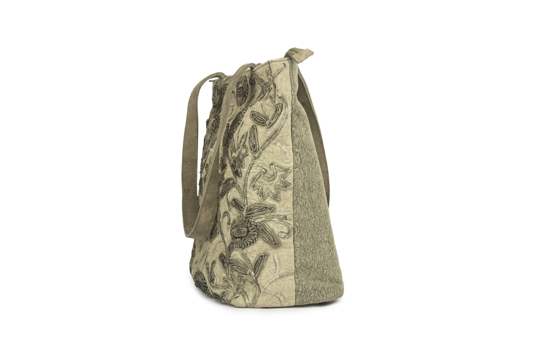 Acid Washed Shoulder Bag With Cord Work