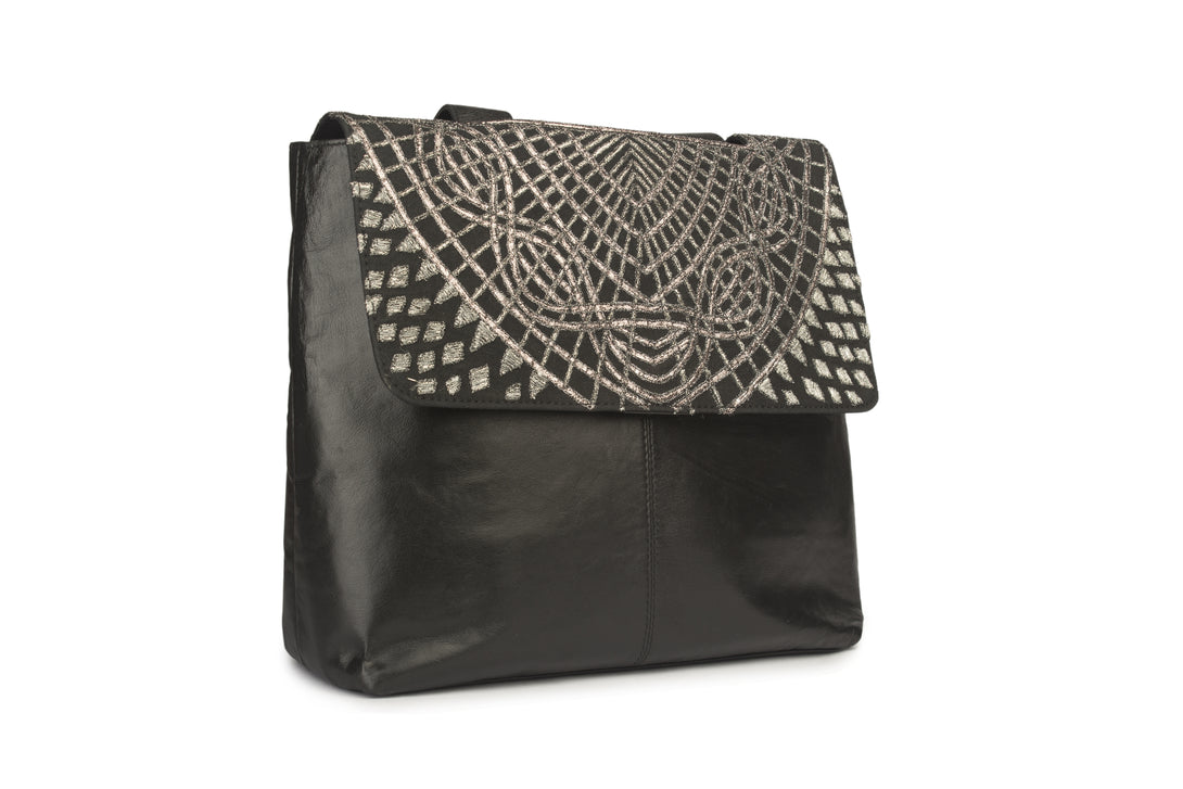 Silver Embroidered Shoulder Bag