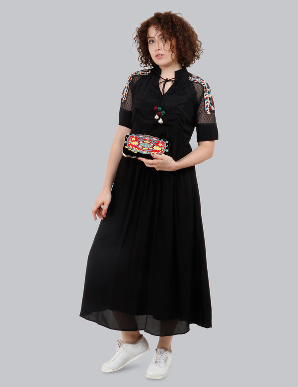 Black Gypsy Dress With Embroidery