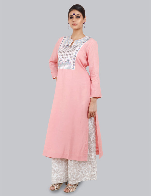 Pink Kurta With Ivory Pant 2pc Set