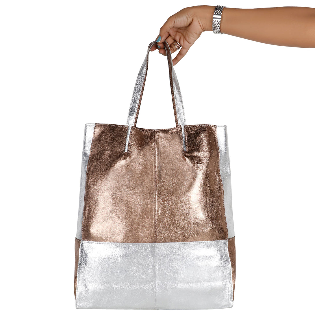 Dual Toned Metallic Tote