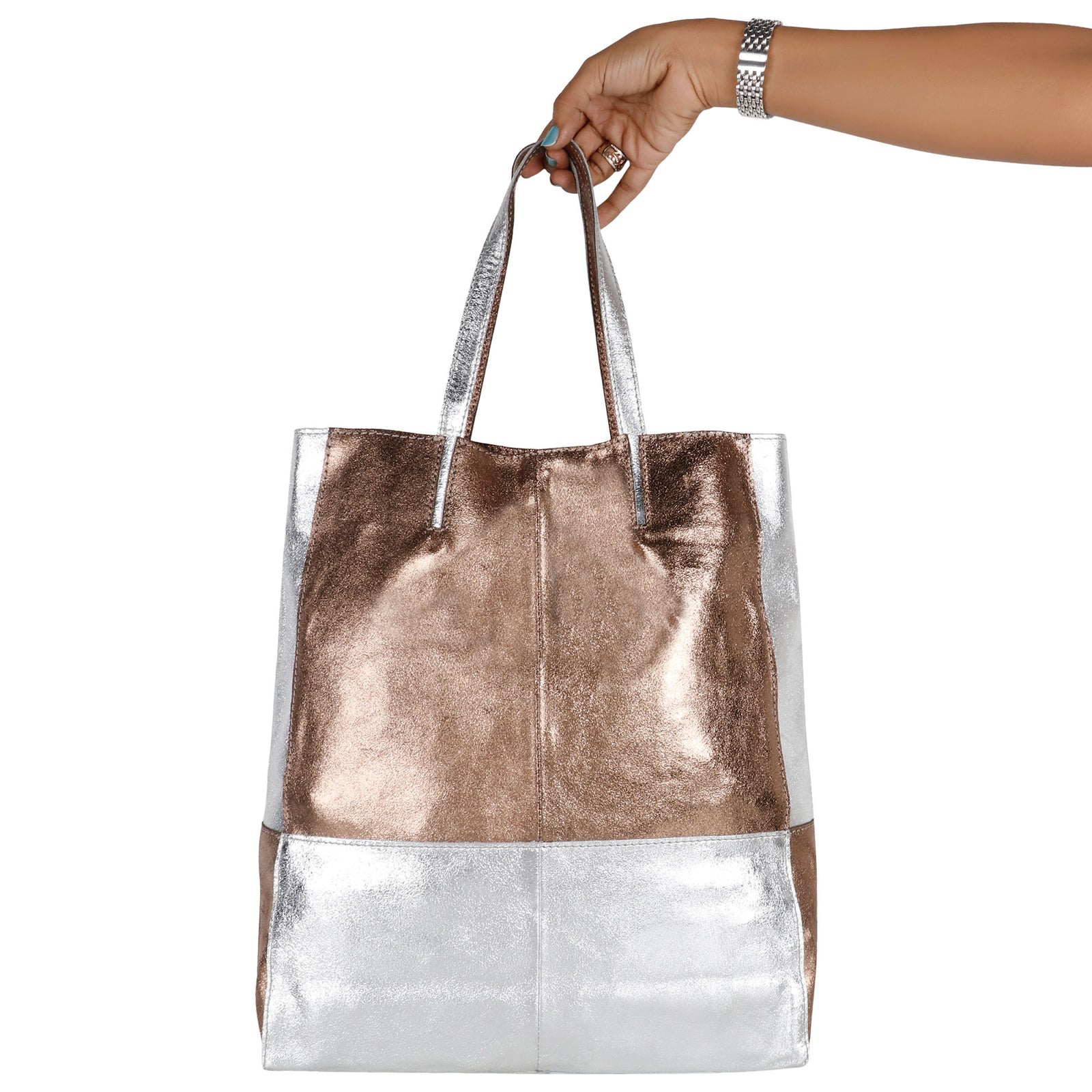 Dual Toned Metallic Tote