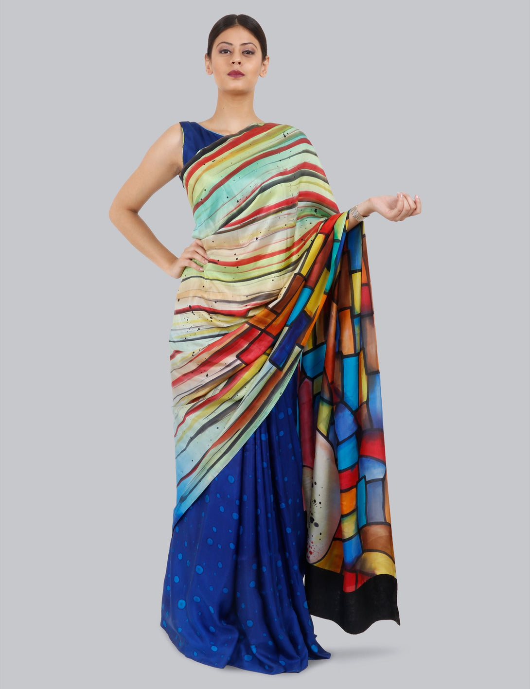 Blue Hand Painted Saree , Illusion