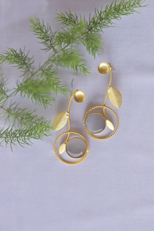 Silver Serenity: Golden Leaf Branch Earrings