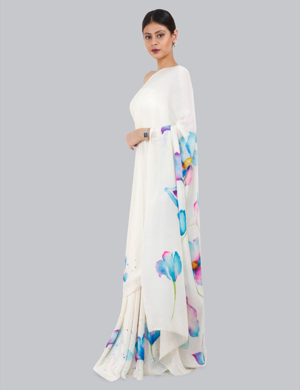 Ivory Hand Painted Saree, IRIS