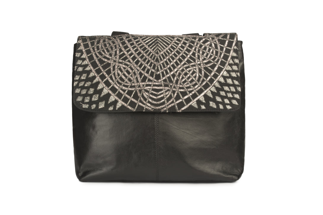 Silver Embroidered Shoulder Bag