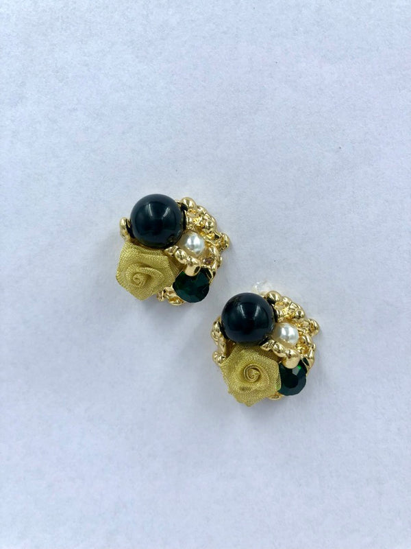 Gold-Touched Rose & Bead Studs